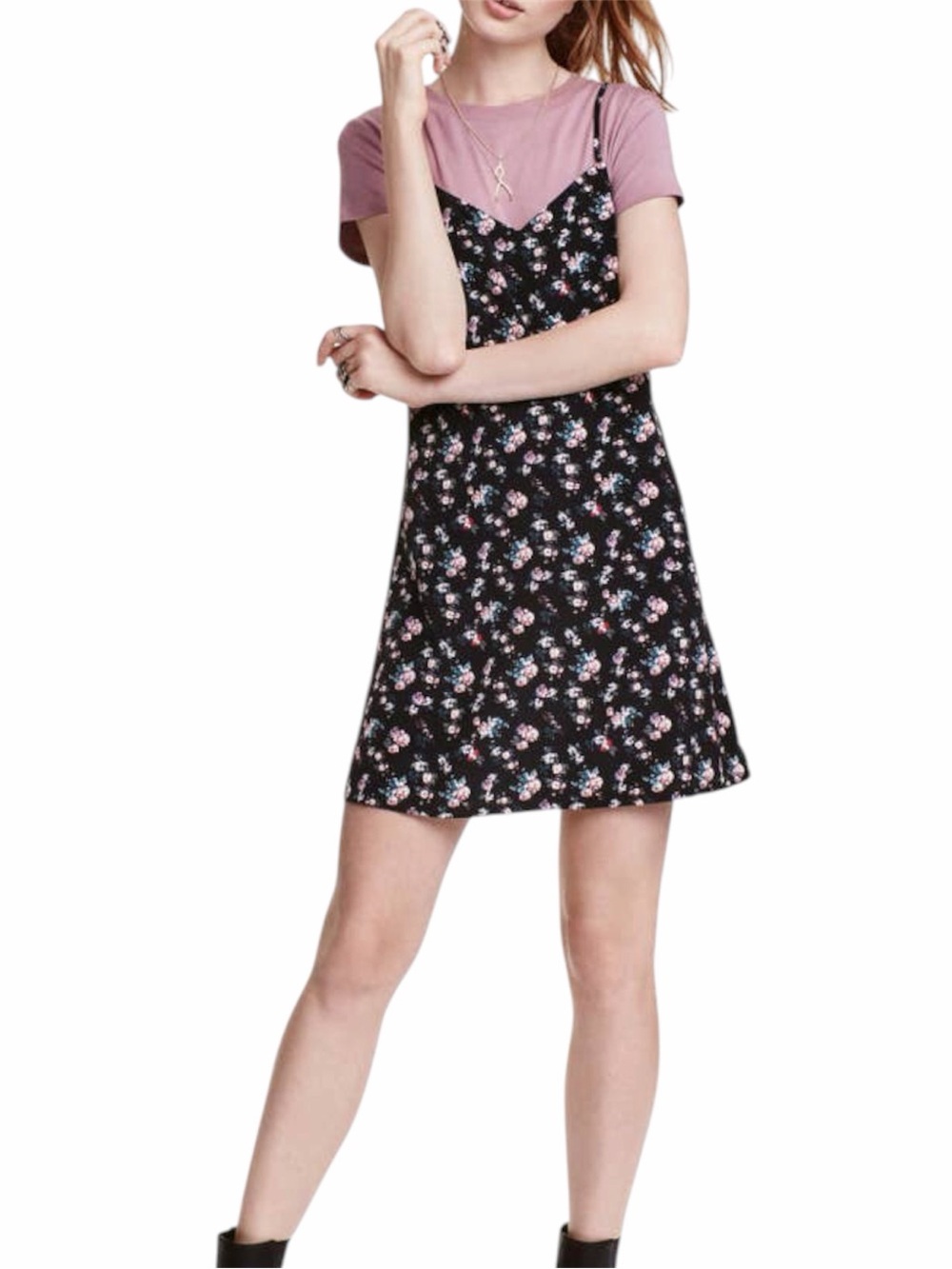 H&M Ditzy Floral Print Strappy Slip Dress With V Cut Navy Blue Size 8